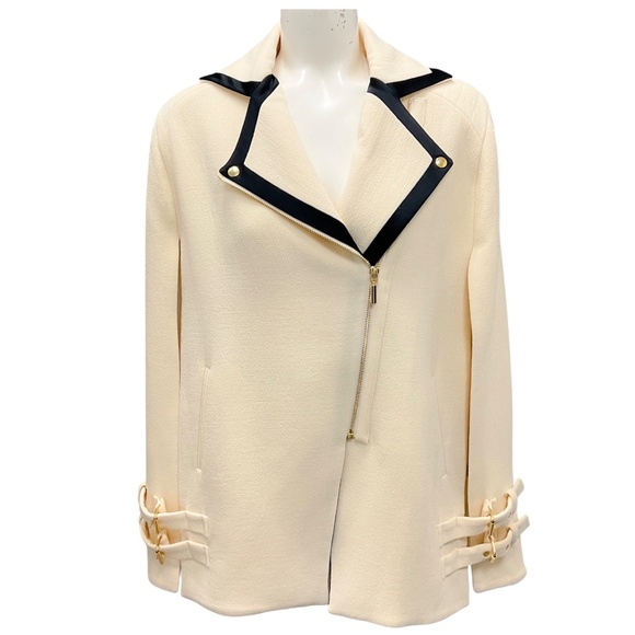FEDERICA BONIFACI IVORY / BLACK LINEN BLAZER CAPE - Picture 2 of 6
